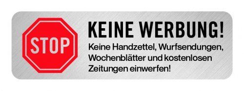 Aufkleber Hinweis „Bitte keine Werbung..“ Briefkasten Etikett Metallic-Look | Größe wählbar