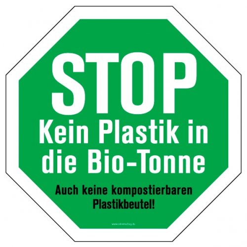 Aufkleber Hinweis „STOP Biotonne..“ Recycling Etikett Oktagon, grün | Größe wählbar