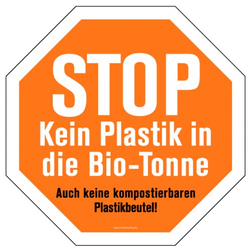 Aufkleber Hinweis „STOP Biotonne..“ Recycling Etikett Oktagon, orange | Größe wählbar