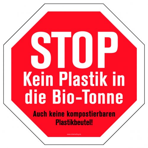 Aufkleber Hinweis "STOP Biotonne.." Recycling Schild Folie Oktogon, rot | 5-30cm