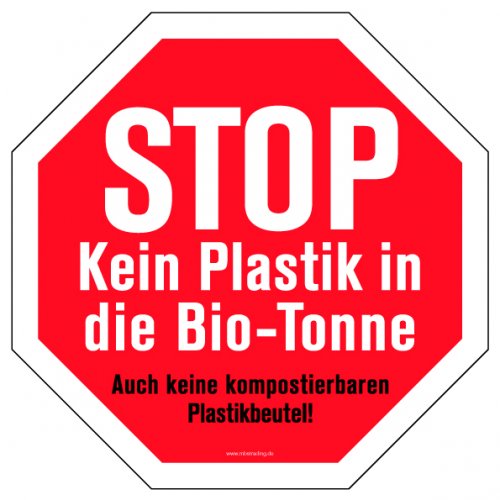 Aufkleber Hinweis „STOP Biotonne..“ Recycling Etikett Oktagon, rot | Größe wählbar