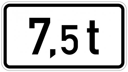 Aufkleber Verkehr Zusatzzeichen Gewichtsangabe "7,5 t" StVO Schild Folie