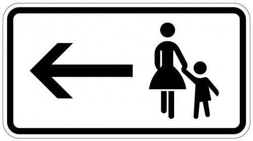 Aufkleber Verkehr Zusatzzeichen "Fußgänger Gehweg ggü. benutzen linksw." Schild