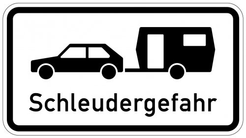 Aufkleber Verkehr Zusatzzeichen "Schleudergefahr für Wohnwagengespann" StVO