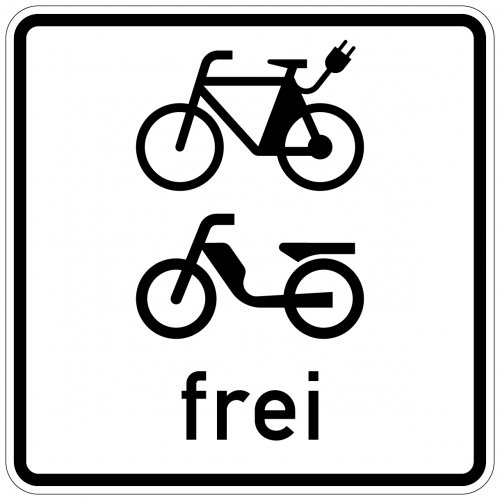 Aufkleber Verkehr Zusatzzeichen "E-Bikes und Mofa frei" StVO Schild Folie