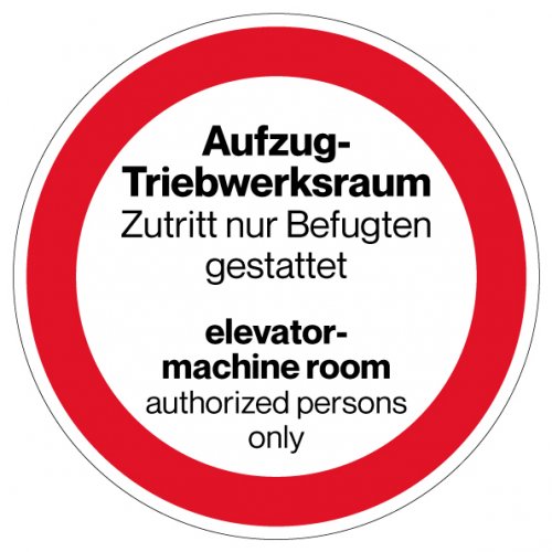 Aufkleber Hinweis "Aufzug-Triebwerksraum" DE/EN Schild Folie | Ø5-30cm