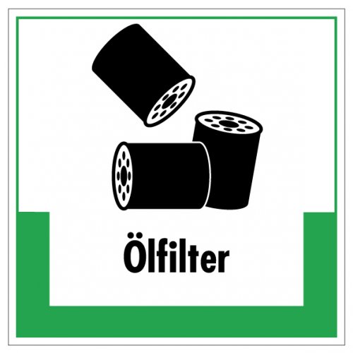 Aufkleber Abfallkennzeichnung "Ölfilter" Recycling Schild Folie grün | 5-40cm