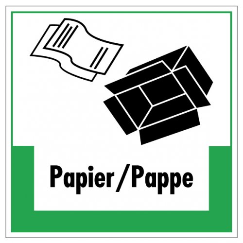 Aufkleber Abfallkennzeichnung "Papier/Pappe" Recycling Schild Folie grün 5-40cm