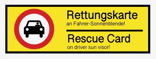 Hinterglasaufkleber KfZ „Rettungskarte an Sonnenblende“ DE/EN Schild Folie