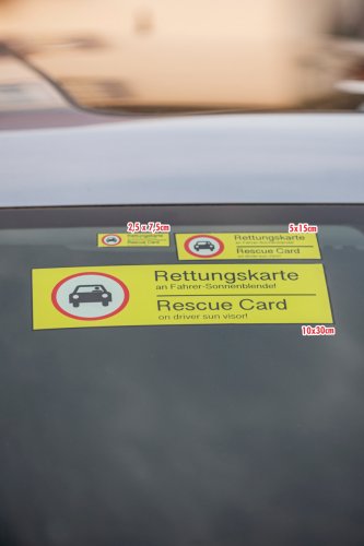Hinterglasaufkleber KfZ „Rettungskarte an Sonnenblende“ DE/EN Etikett | Größe wählbar