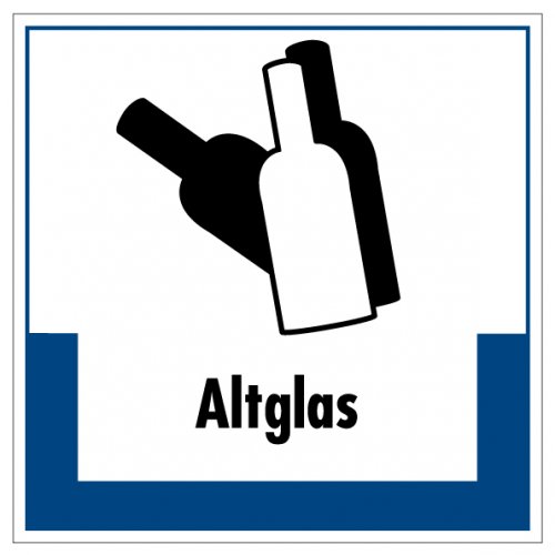 Aufkleber Abfallkennzeichnung "Altglas" Recycling Schild Folie, blau | 5-40cm