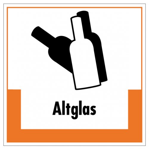 Aufkleber Abfallkennzeichnung "Altglas" Recycling Schild Folie, orange | 5-40cm