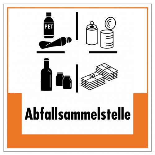 Aufkleber Abfallkennzeichnung "Abfallsammelstelle" Schild Folie, orange | 5-40cm