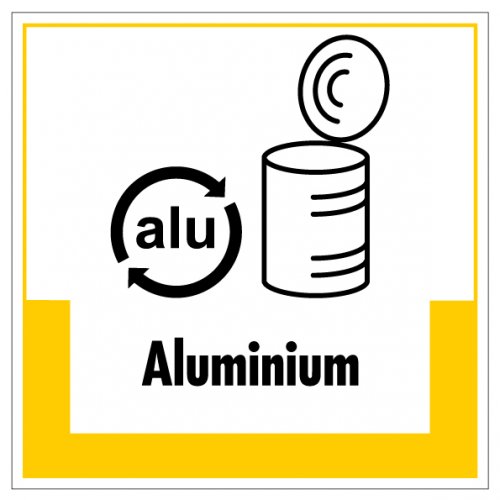 Aufkleber Abfallkennzeichnung "Aluminium" Recyling Schild Folie, gelb | 5-40cm