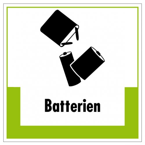 Aufkleber Abfallkennzeichnung "Batterien" Recyling Schild Folie, grün | 5-40cm