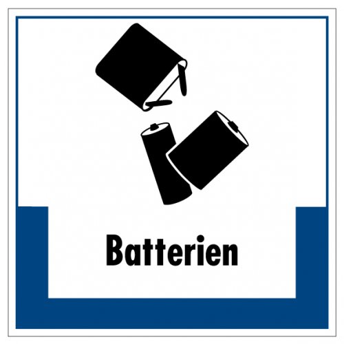 Aufkleber Abfallkennzeichnung "Batterien" Recyling Schild Folie, blau | 5-40cm