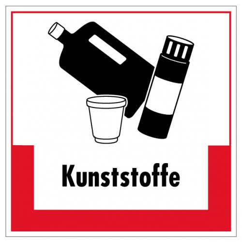 Aufkleber Abfallkennzeichnung „Kunststoffe“ Recycling Etikett, rot | Größe wählbar