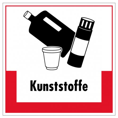 Aufkleber Abfallkennzeichnung "Kunststoffe" Recycling Schild Folie, rot | 5-40cm