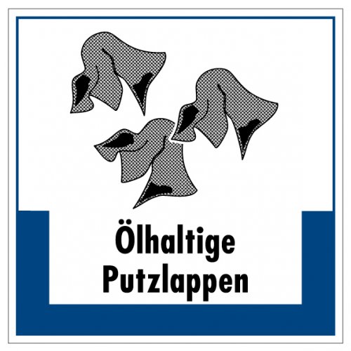 Aufkleber Abfallkennzeichnung "Ölhaltige Putzlappen" Schild Folie, blau | 5-40cm