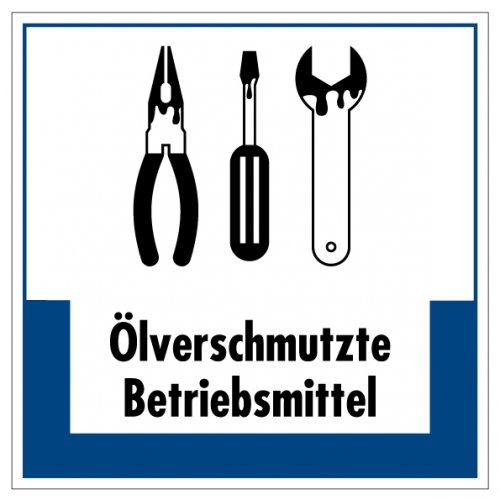 Aufkleber Abfallkennzeichnung „Ölvers. Betriebsmittel“ Etikett, blau | Größe wählbar