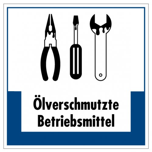 Aufkleber Abfallkennzeichnung "Ölvers. Betriebsmittel" Schild Folie, blau 5-40cm