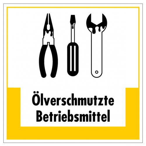 Aufkleber Abfallkennzeichnung "Ölvers. Betriebsmittel" Schild Folie, gelb 5-40cm