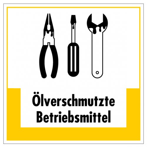 Aufkleber Abfallkennzeichnung „Ölvers. Betriebsmittel“ Etikett, gelb | Größe wählbar