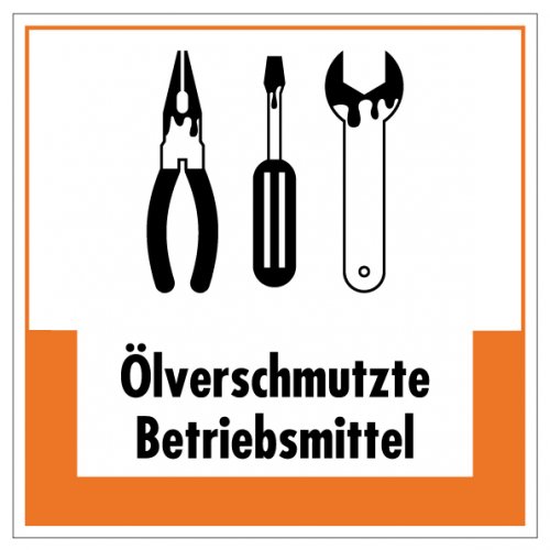 Aufkleber Abfallkennzeichnung „Ölvers. Betriebsmittel“ Etikett, orange | Größe wählbar