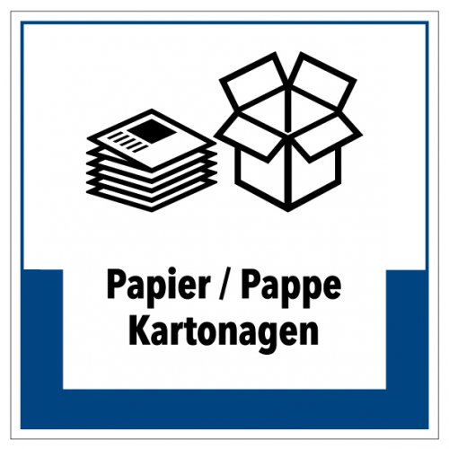 Aufkleber Abfallkennzeichnung "Papier/Pappe Kartonagen" Schild Folie blau 5-40cm