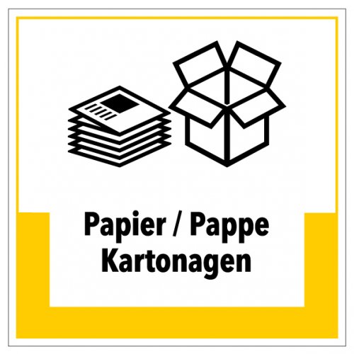 Aufkleber Abfallkennzeichnung "Papier/Pappe Kartonagen" Schild Folie gelb 5-40cm