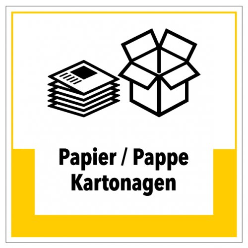 Aufkleber Abfallkennzeichnung „Papier/Pappe Kartonagen“ Etikett, gelb | Größe wählbar