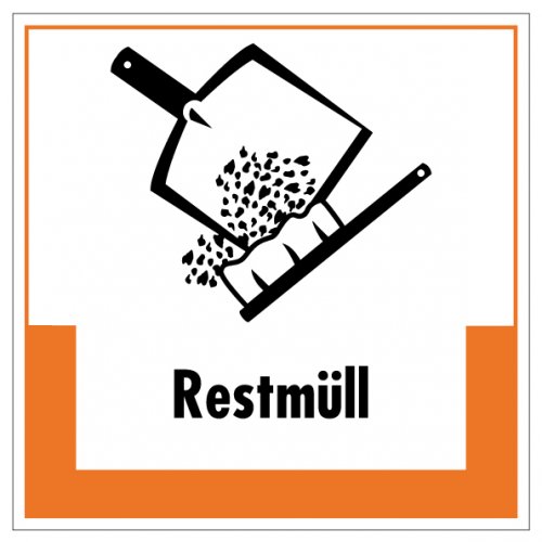 Aufkleber Abfallkennzeichnung "Restmüll" Recycling Schild Folie, orange | 5-40cm