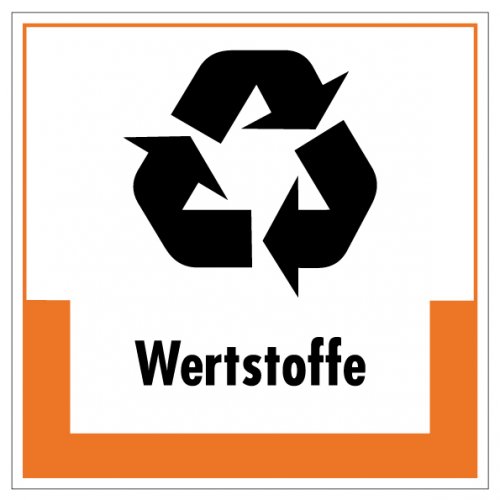 Aufkleber Abfallkennzeichnung "Wertstoffe" Recycling Schild Folie orange 5-40cm