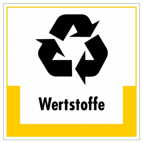 Aufkleber Abfallkennzeichnung "Wertstoffe" Recycling Schild Folie gelb | 5-40cm