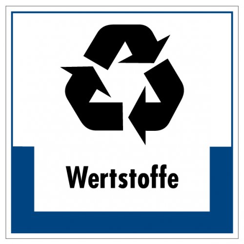 Abfallkennzeichnung "Wertstoffe" Recycling Schild Folie blau | 5-40cm