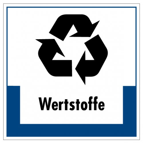Abfallkennzeichnung „Wertstoffe“ Recycling Etikett, blau | Größe wählbar