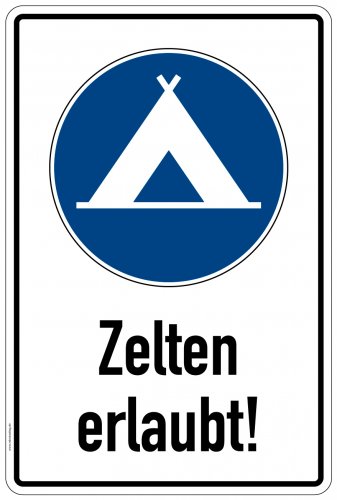 Preview: Aufkleber Hinweistafel „Zelten“ Warnung Gebot Etikett | Variante wählbar