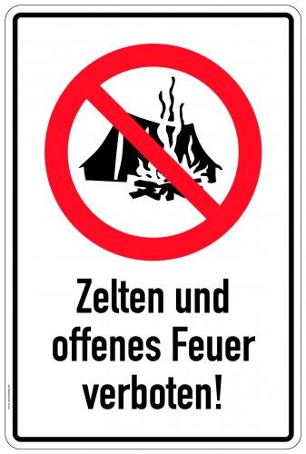 Preview: Aufkleber Hinweistafel „Zelten“ Warnung Gebot Etikett | Variante wählbar