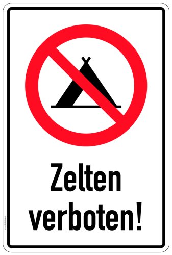 Aufkleber Hinweistafel „Zelten“ Warnung Gebot Etikett | Variante wählbar