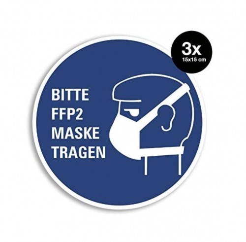 3 Stück - Aufkleber Hinweis Bitte FFP2 Maske TRAGEN Folie Ø15cm | blau