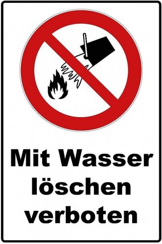 Aufkleber Warnung „Nicht mit Wasser löschen“ Verbot Etikett | 20x30 cm