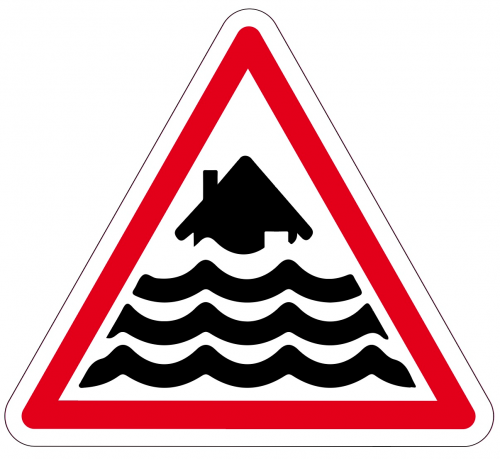 Aufkleber Warnung Dreieck „Hochwasser“ Etikett | Größe wählbar