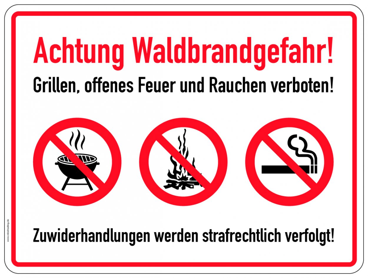Aufkleber Warnung Hinweistafel "Achtung Waldbrandgefahr!" Verbot Schild Folie