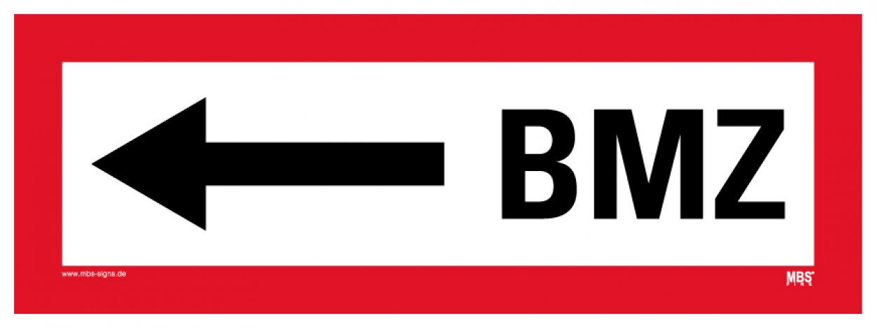 Aufkleber Hinweis Richtung „BMZ“ Etikett nach DIN 4066 | 29,7x10,5 cm Aufkleber Hinweis Richtung „BMZ“ Etikett nach DIN 4066 | 29,7x10,5 cm
