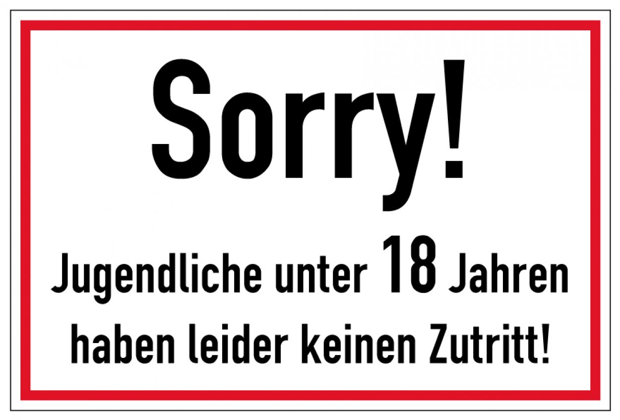 Aufkleber Hinweis JuSchG „Kein Zutrtitt unter 18 Jahre“ Etikett | 30x20 cm