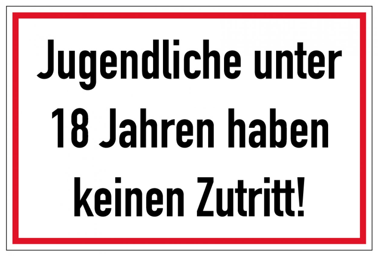 Aufkleber Hinweis JuSchG „Kein Zutrtitt unter 18 Jahre“ Etikett | 30x20 cm