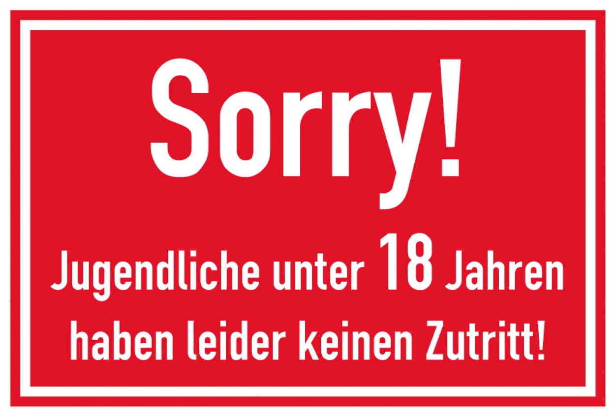 Aufkleber Hinweis JuSchG „Kein Zutrtitt unter 18 Jahre“ Etikett | 30x20 cm