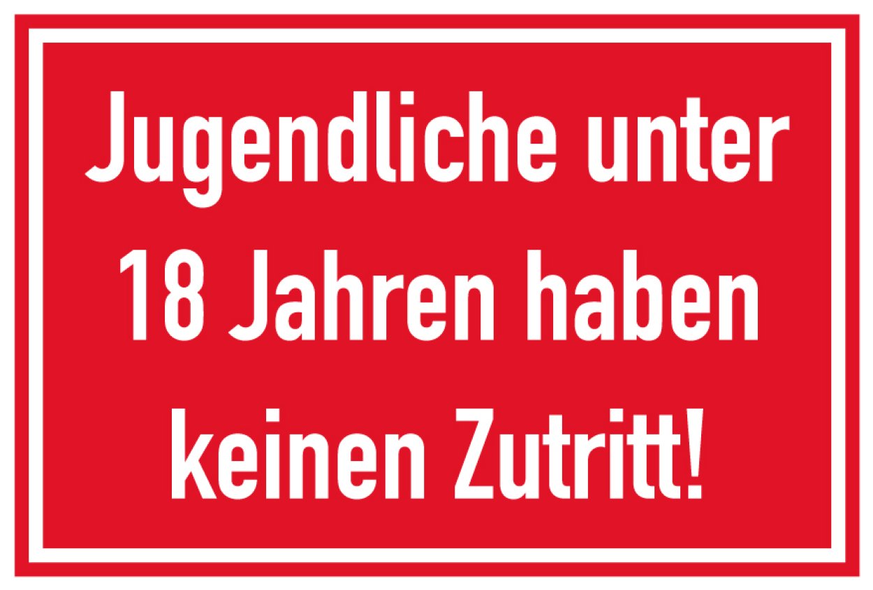 Aufkleber Hinweis JuSchG „Kein Zutrtitt unter 18 Jahre“ Etikett | 30x20 cm
