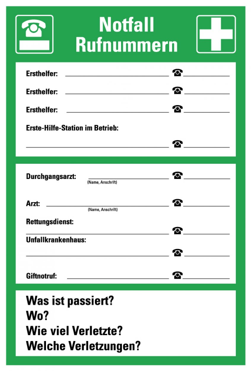 Aufkleber Hinweis „Notfallkennzeichnung Notfall Rufnummern“ Etikett | 20x30 cm