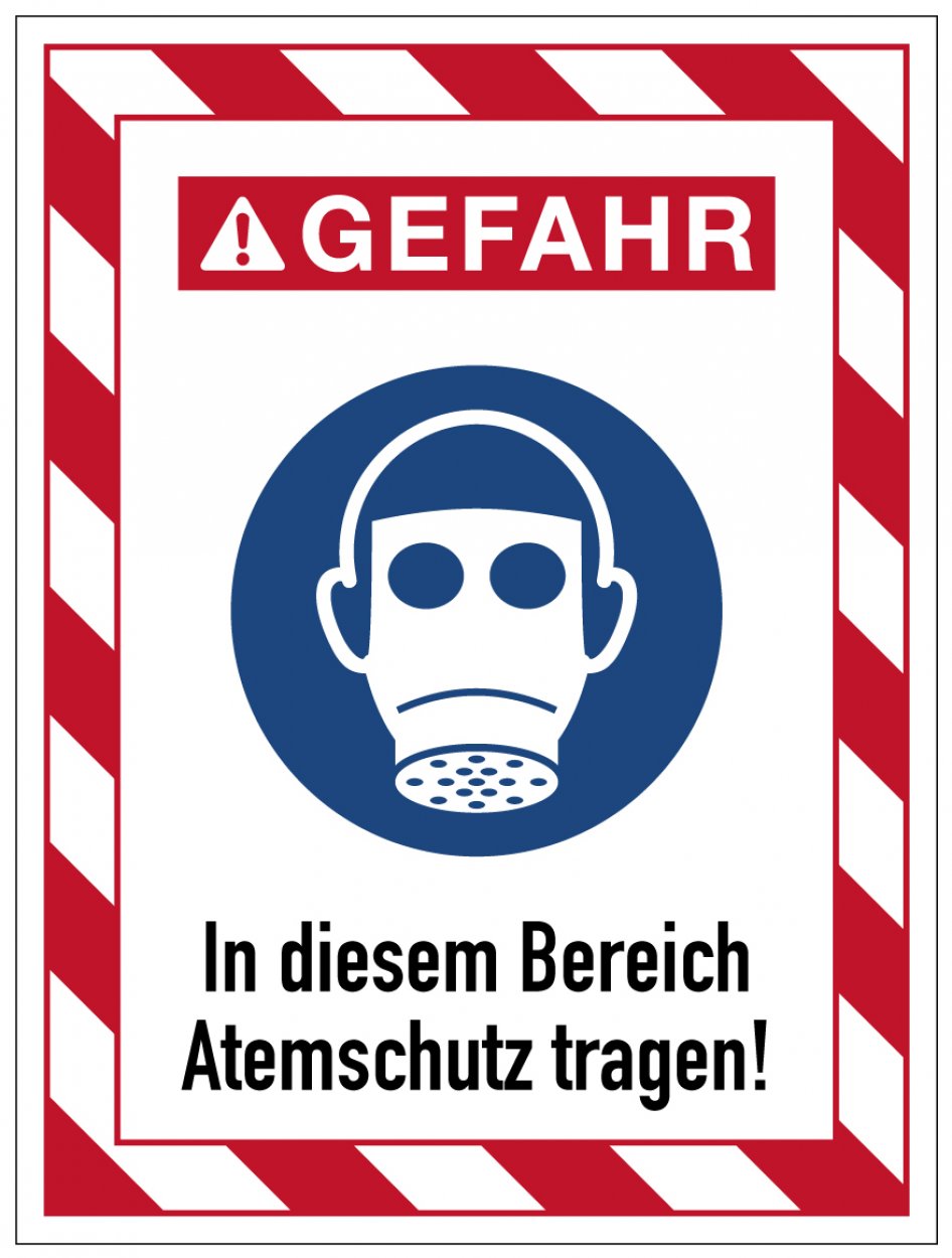 Aufkleber Hinweis „Atemschutz tragen“ Warnetikett | Größe wählbar Aufkleber Hinweis „Atemschutz tragen“ Warnetikett | Größe wählbar